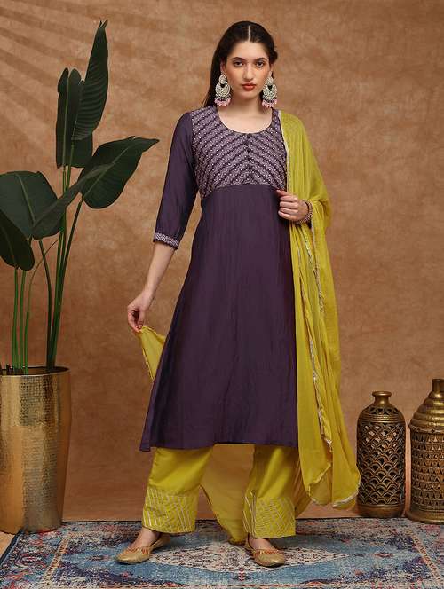 women embroidered three quarter sleeve kurta pant with dupatta set - 22147807 -  Standard Image - 0