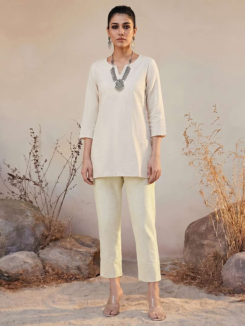 globus women off-white high rise schiffli hem straight fit ethnic pants - 22147810 -  Standard Image - 3