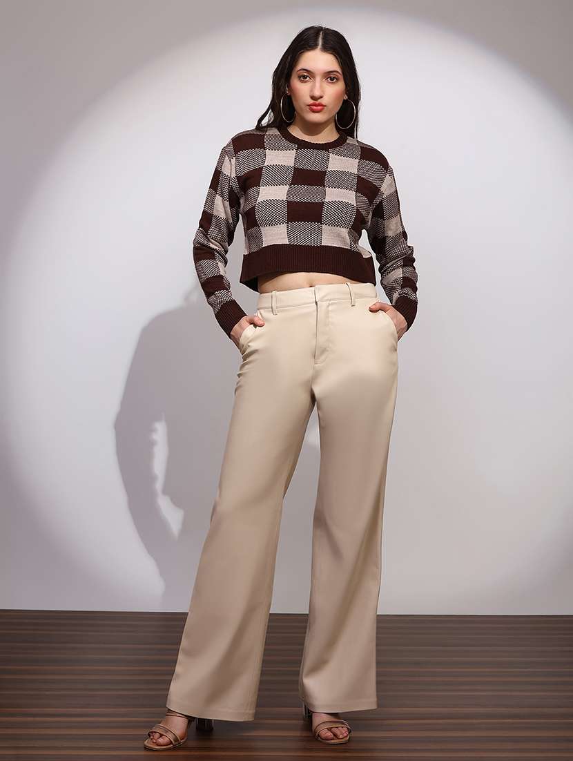 women checkered long sleeve crop pullover - 22147812 -  Standard Image - 3
