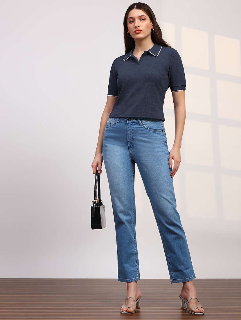 women solid short sleeve collared top - 22147828 -  Standard Image - 3