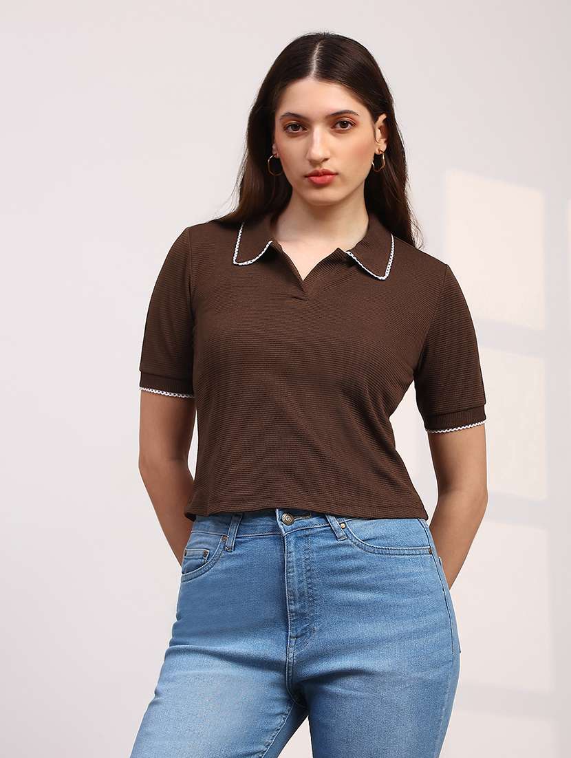 women solid short sleeve collared regular top - 22147829 -  Standard Image - 3