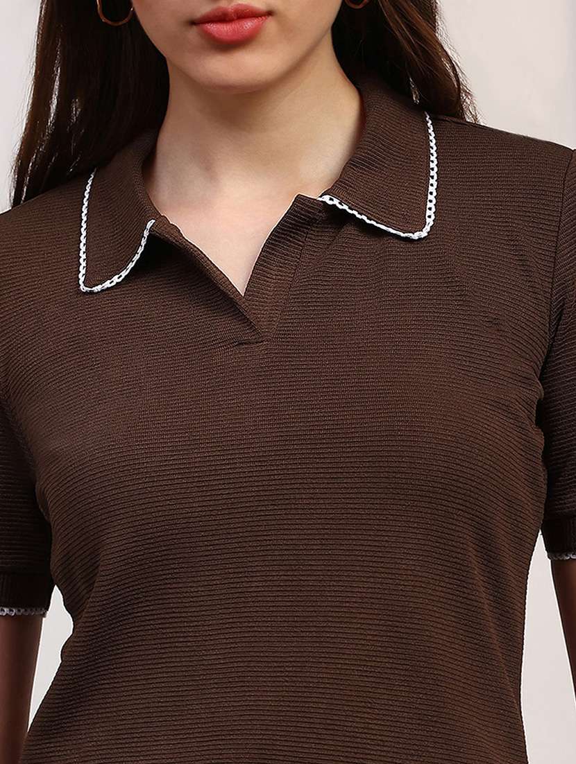 women solid short sleeve collared regular top - 22147829 -  Standard Image - 5
