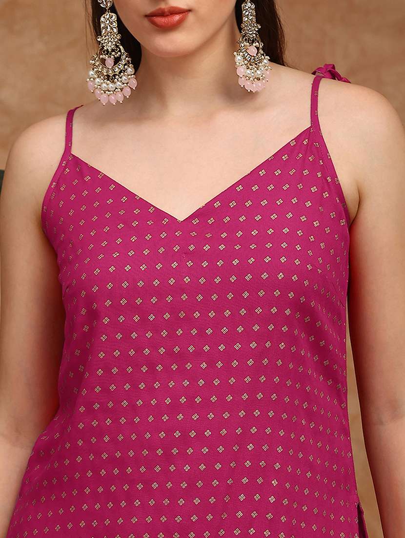 women foil printed shoulder strap ethnic co-ord set - 22147850 -  Standard Image - 3