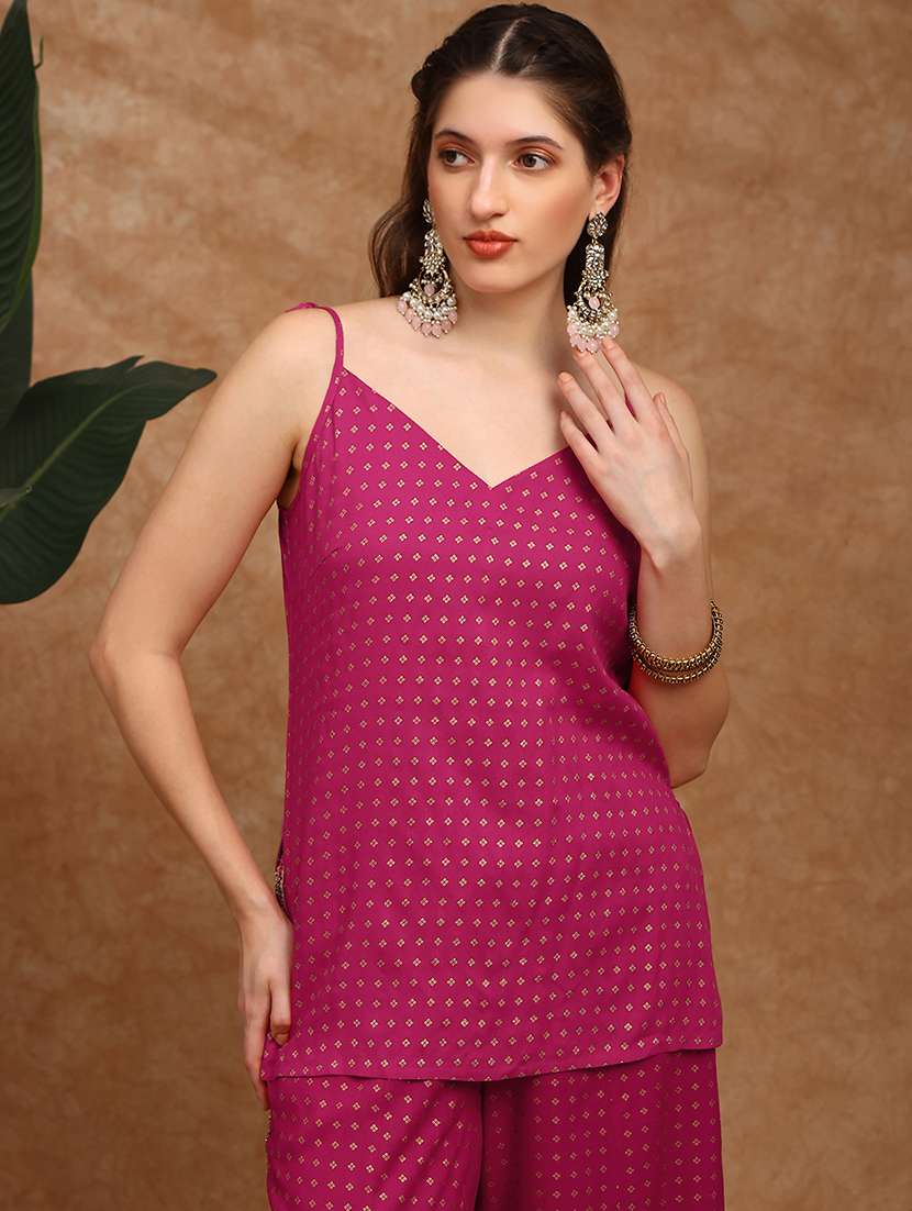 women foil printed shoulder strap ethnic co-ord set - 22147850 -  Standard Image - 5