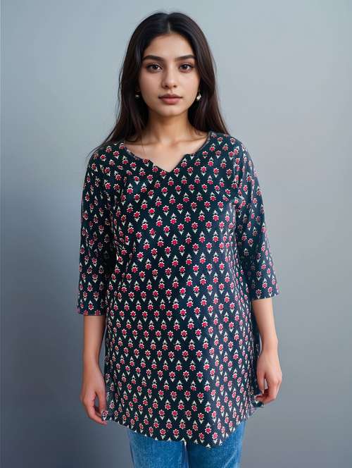 women printed three quarter sleeve straight kurti - 22147958 -  Standard Image - 0