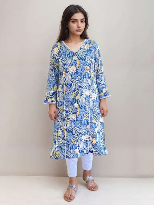women printed long sleeve a-line kurta - 22147984 -  Standard Image - 0