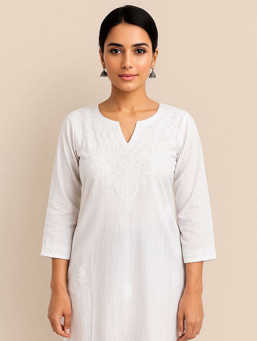 women embroidered three quarter sleeve straight kurta - 22147990 -  Standard Image - 5