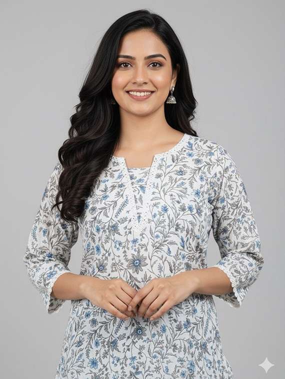 women floral three quarter sleeve straight kurta  - 22147991 -  Standard Image - 3
