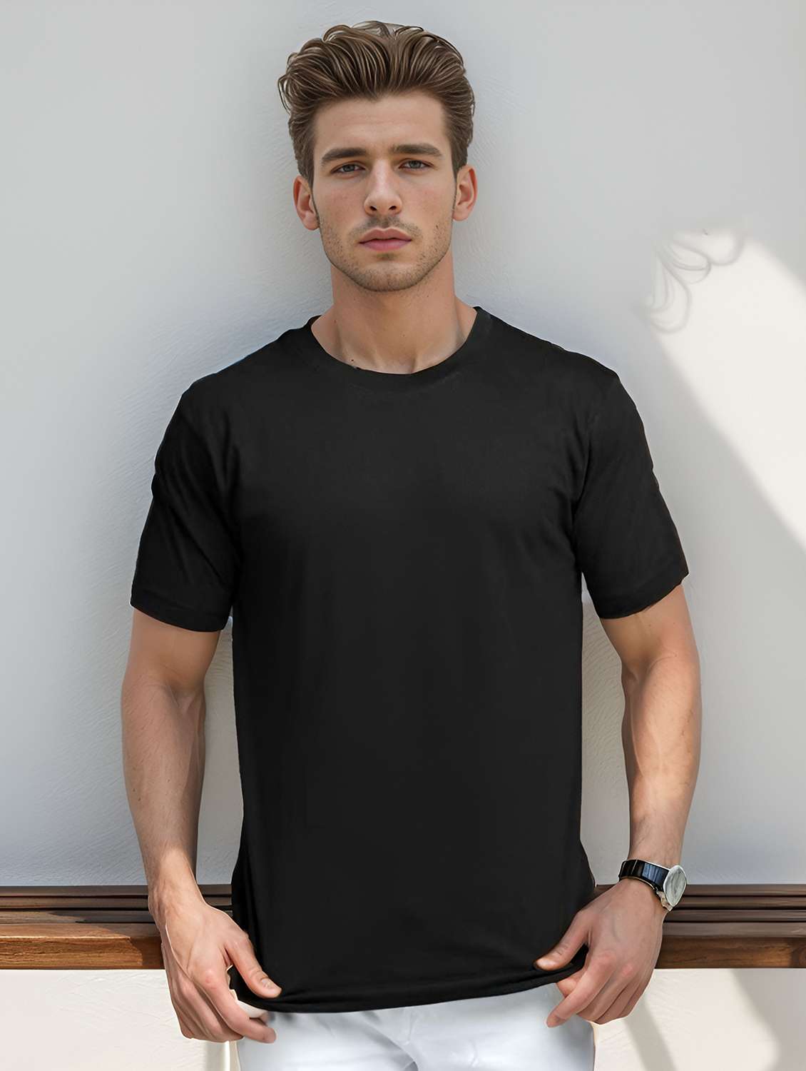 men solid short sleeve regular fit t-shirt - 22148035 -  Zoom Image - 0