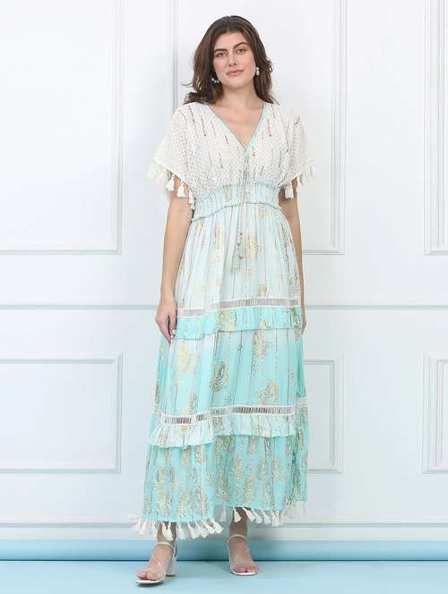 majestic by baani women  tiered light blue maxi full length dress - 22148045 -  Standard Image - 0