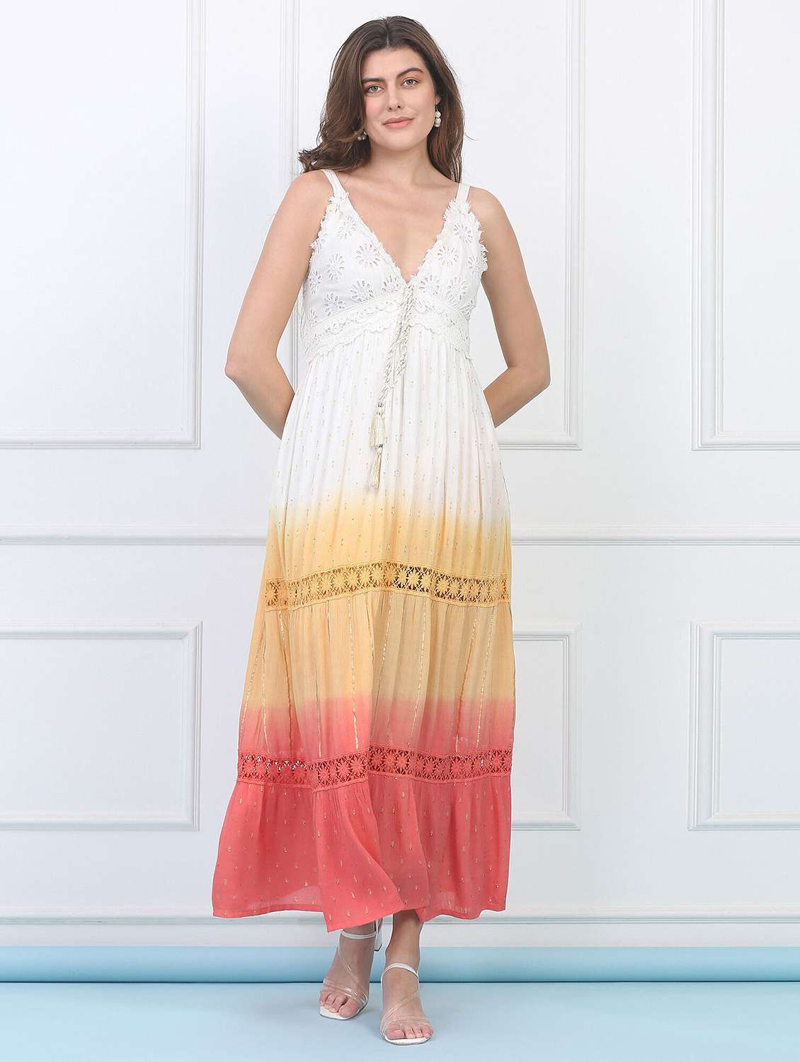 majestic by baani women tiered multicolor maxi dress