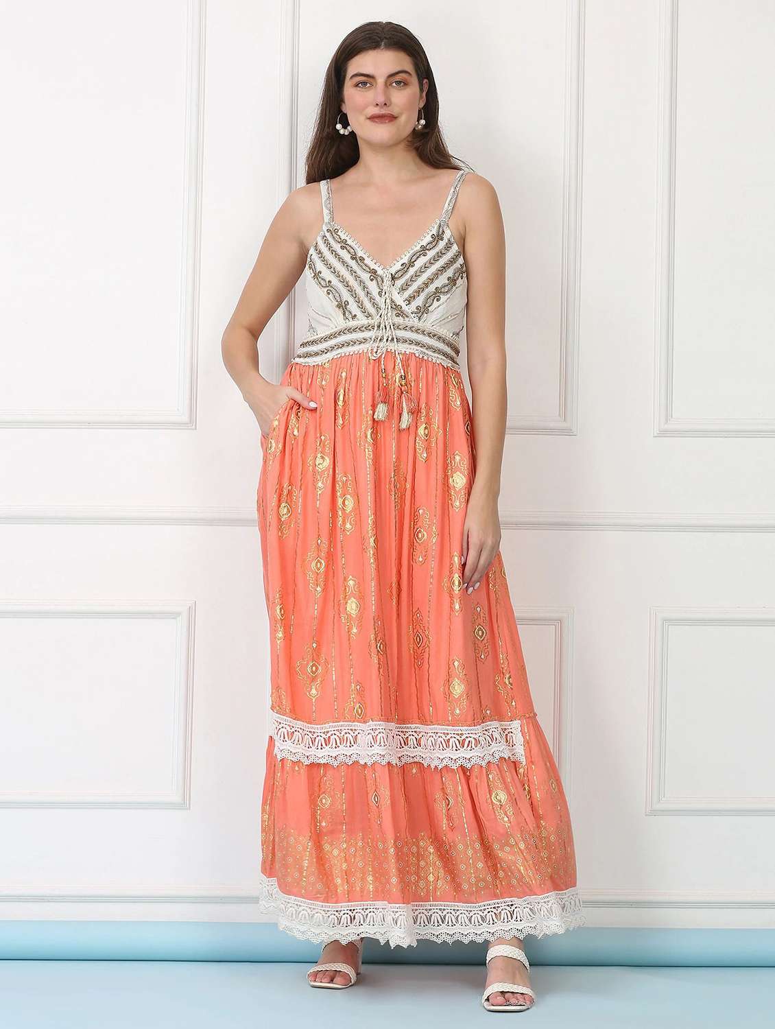 majestic by baani women a-line orange maxi dress