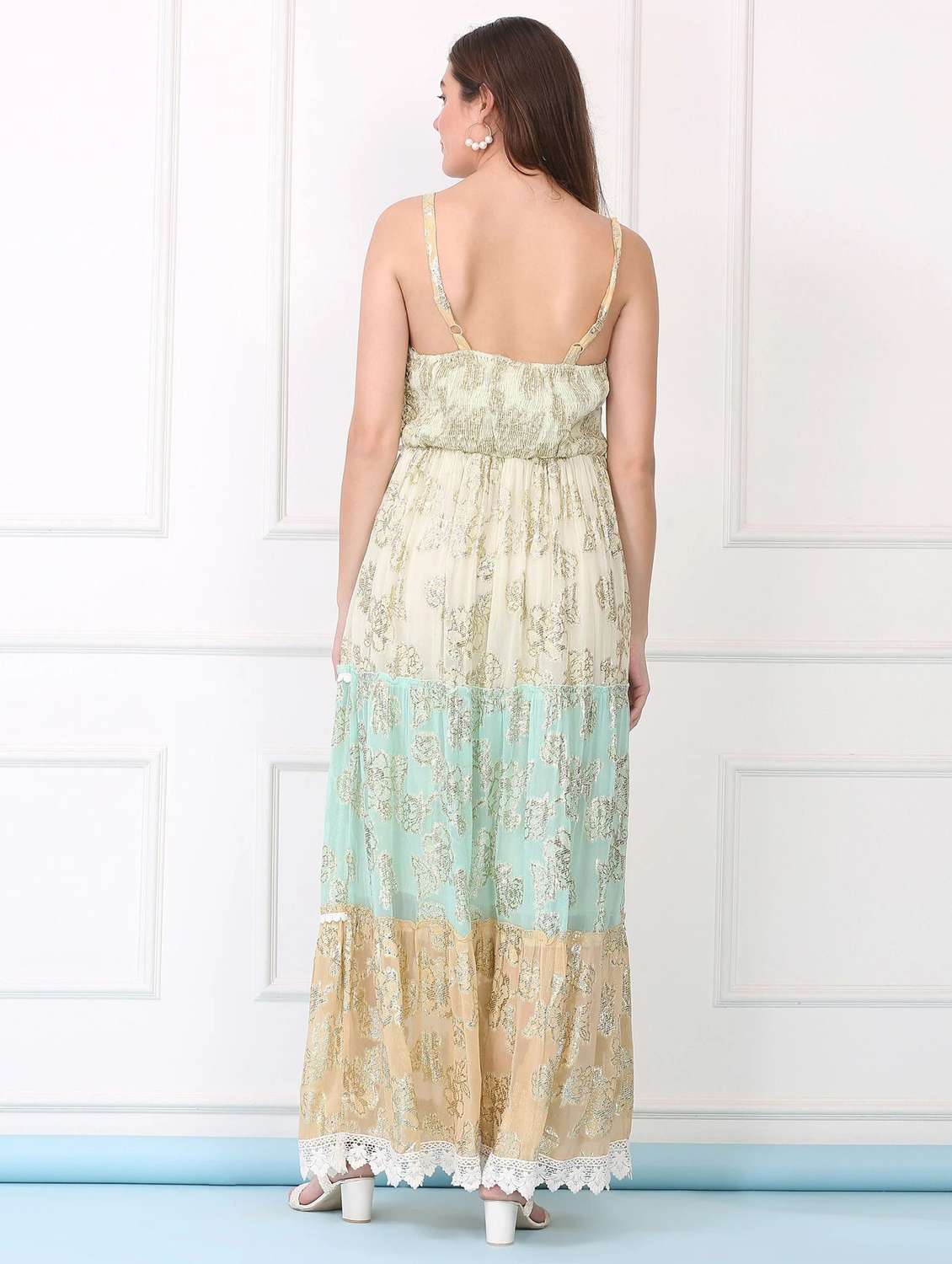 women printed shoulder strap tiered dress - 22148054 -  Standard Image - 3