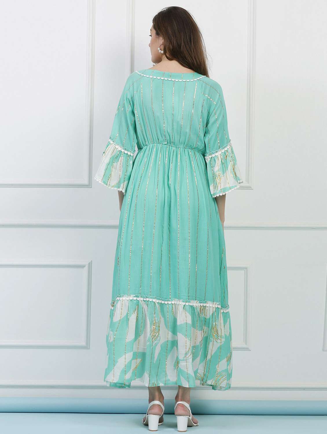 majestic by baani women cinched waist green maxi length dress - 22148058 -  Standard Image - 3