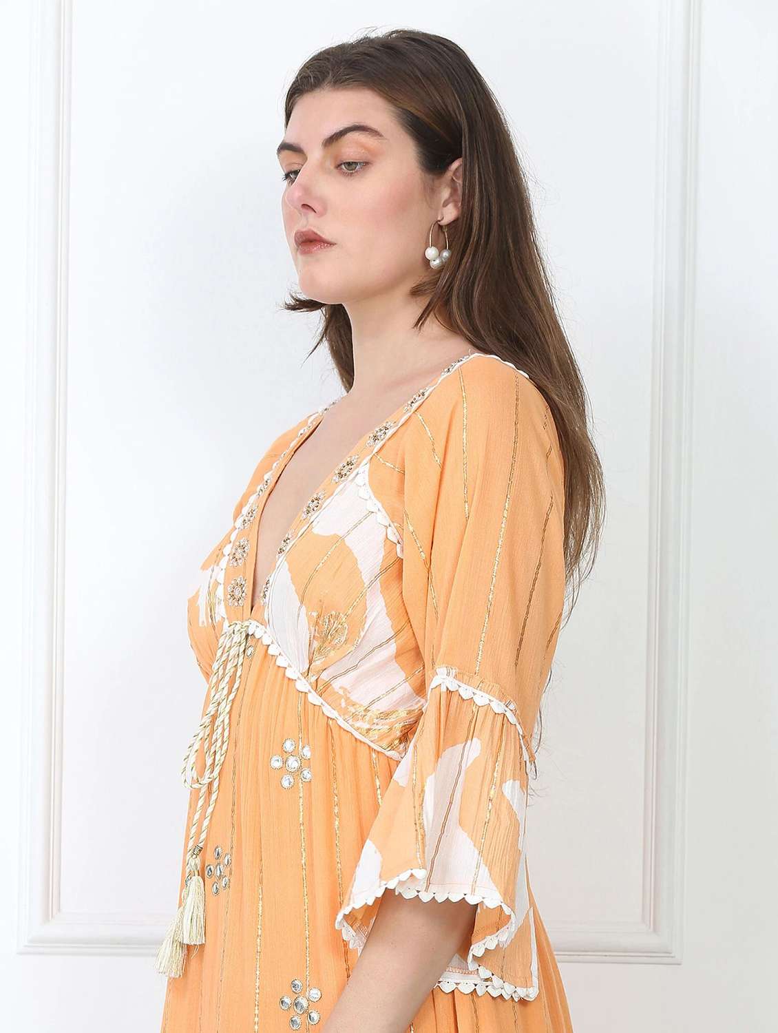 majestic by baani women cinched waist orange maxi length dress - 22148059 -  Standard Image - 3