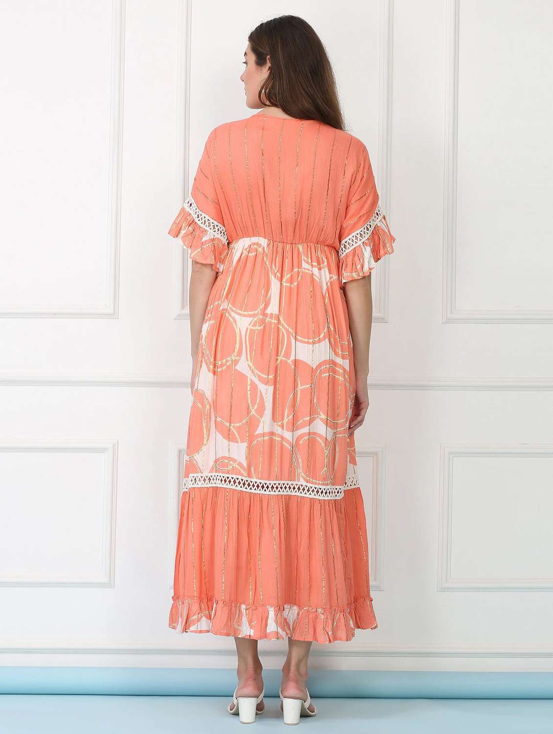 majestic by baani women cinched waist orange maxi length dress - 22148065 -  Standard Image - 3