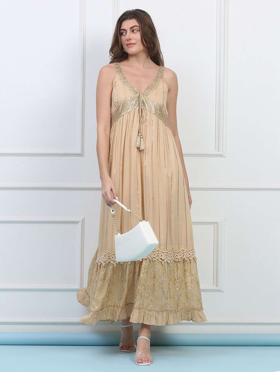 majestic by baani women tiered brown maxi length dress - 22148069 -  Zoom Image - 0