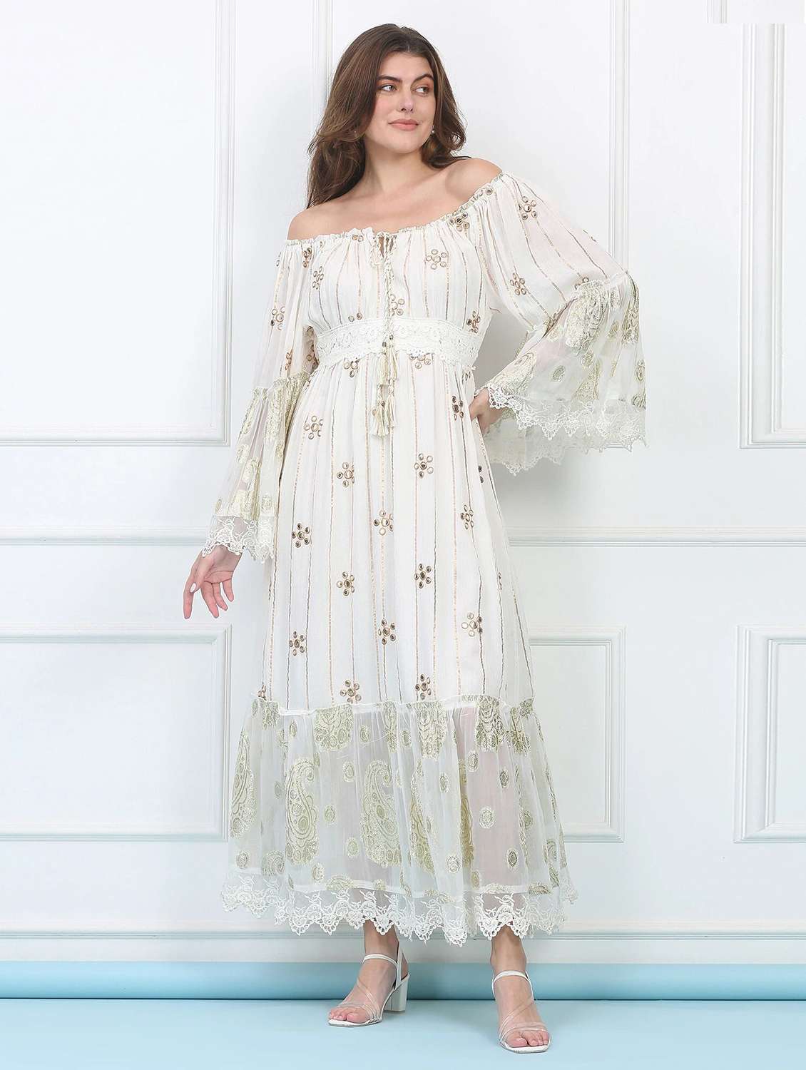 majestic by baani women white maxi length dress