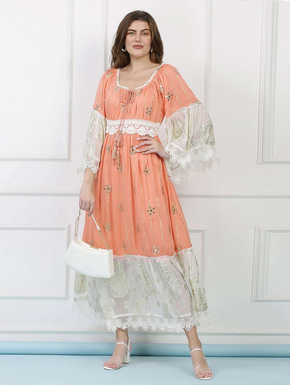 women self designed bell sleeve tiered dress