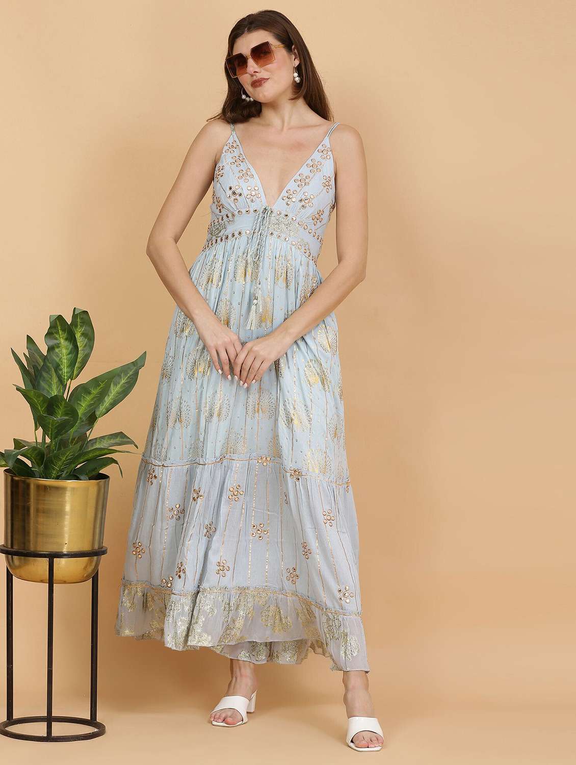 majestic by baani women light blue maxi length dress