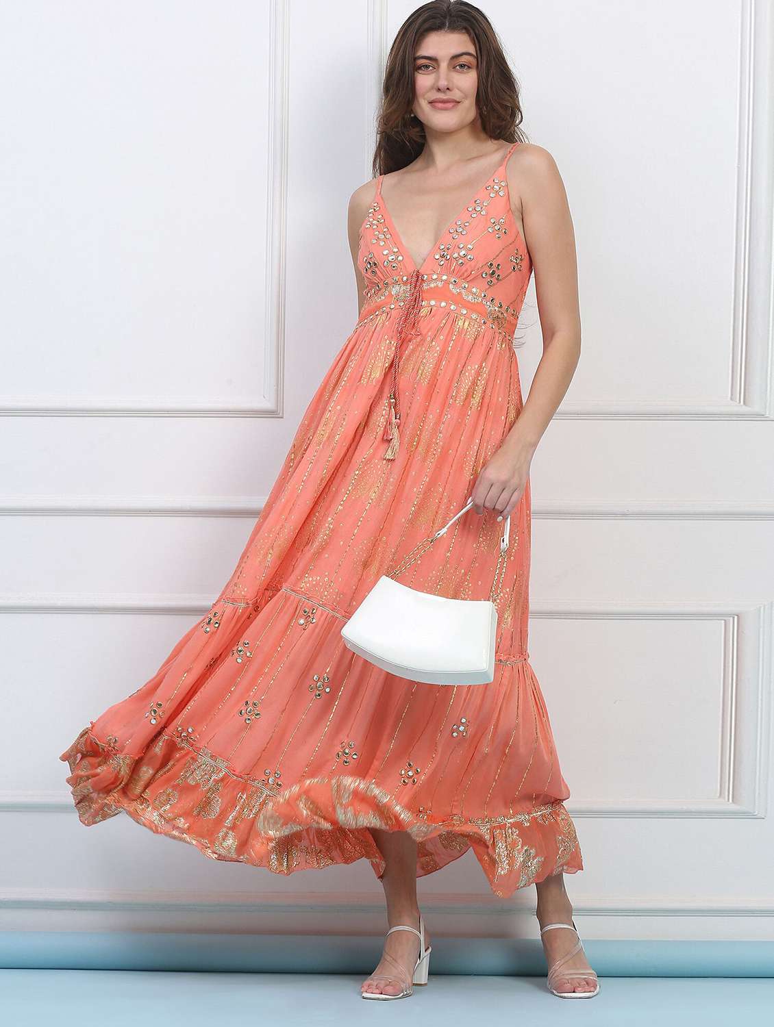 majestic by baani women orange maxi length dress