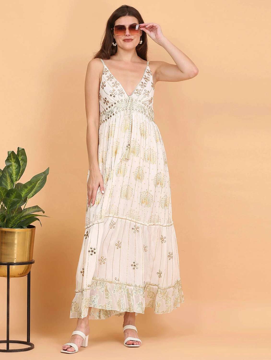 majestic by baani women white maxi length dress