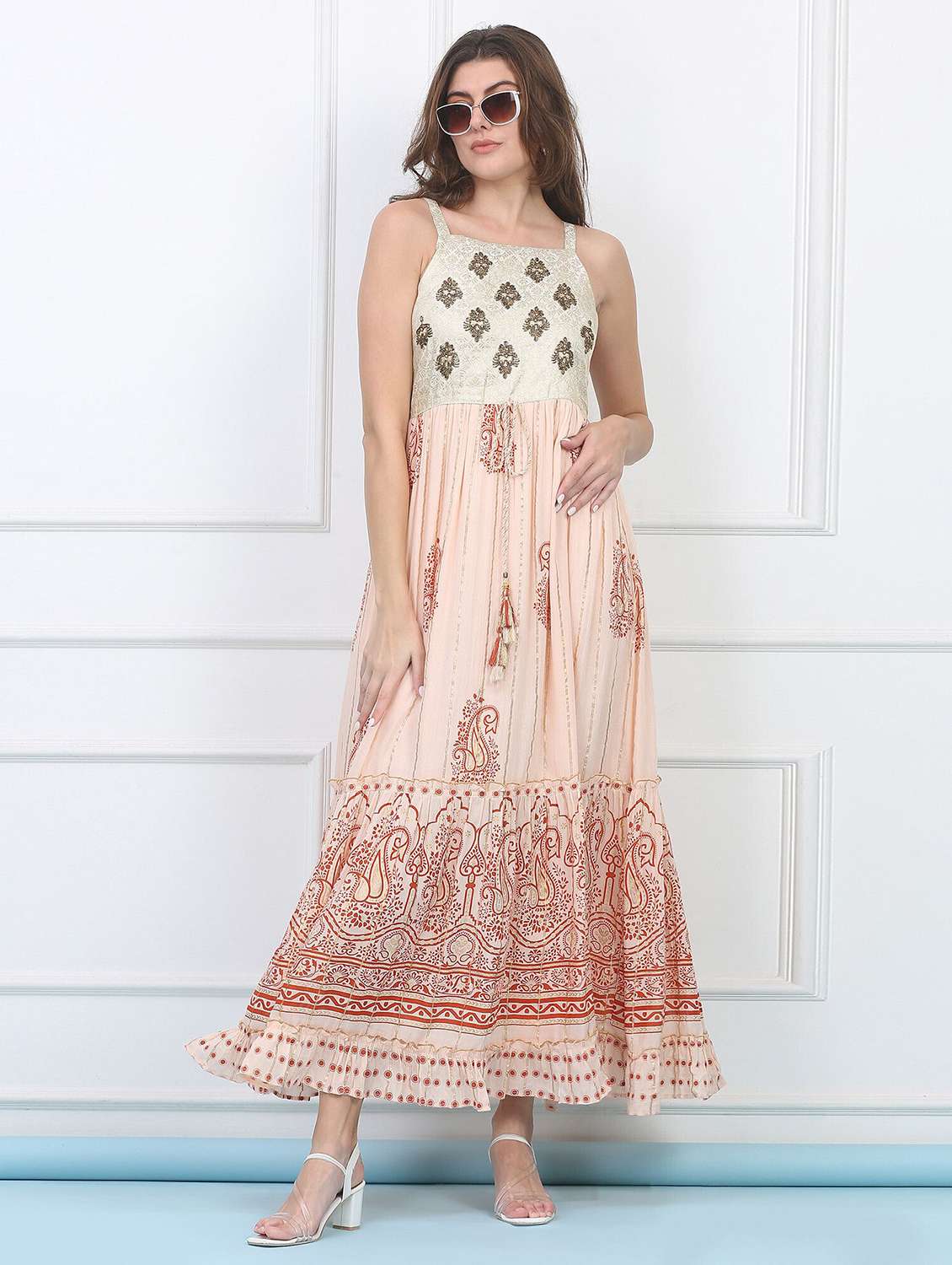 majestic by baani women peach maxi length dress