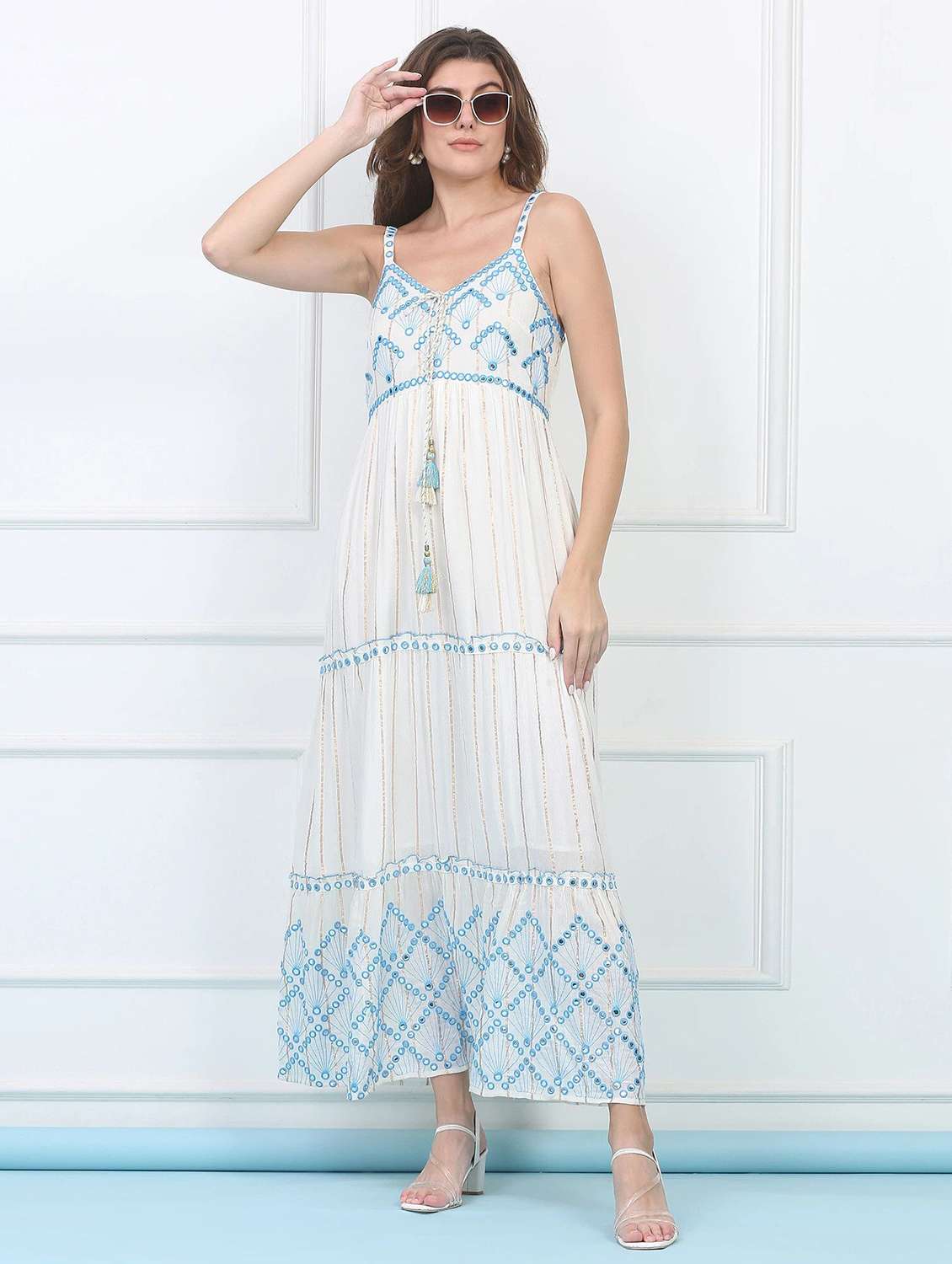 majestic by baani women tiered white maxi length dress - 22148084 -  Zoom Image - 0