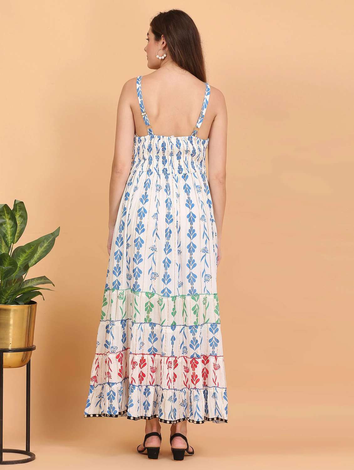 women printed shoulder strap tiered dress - 22148087 -  Standard Image - 3