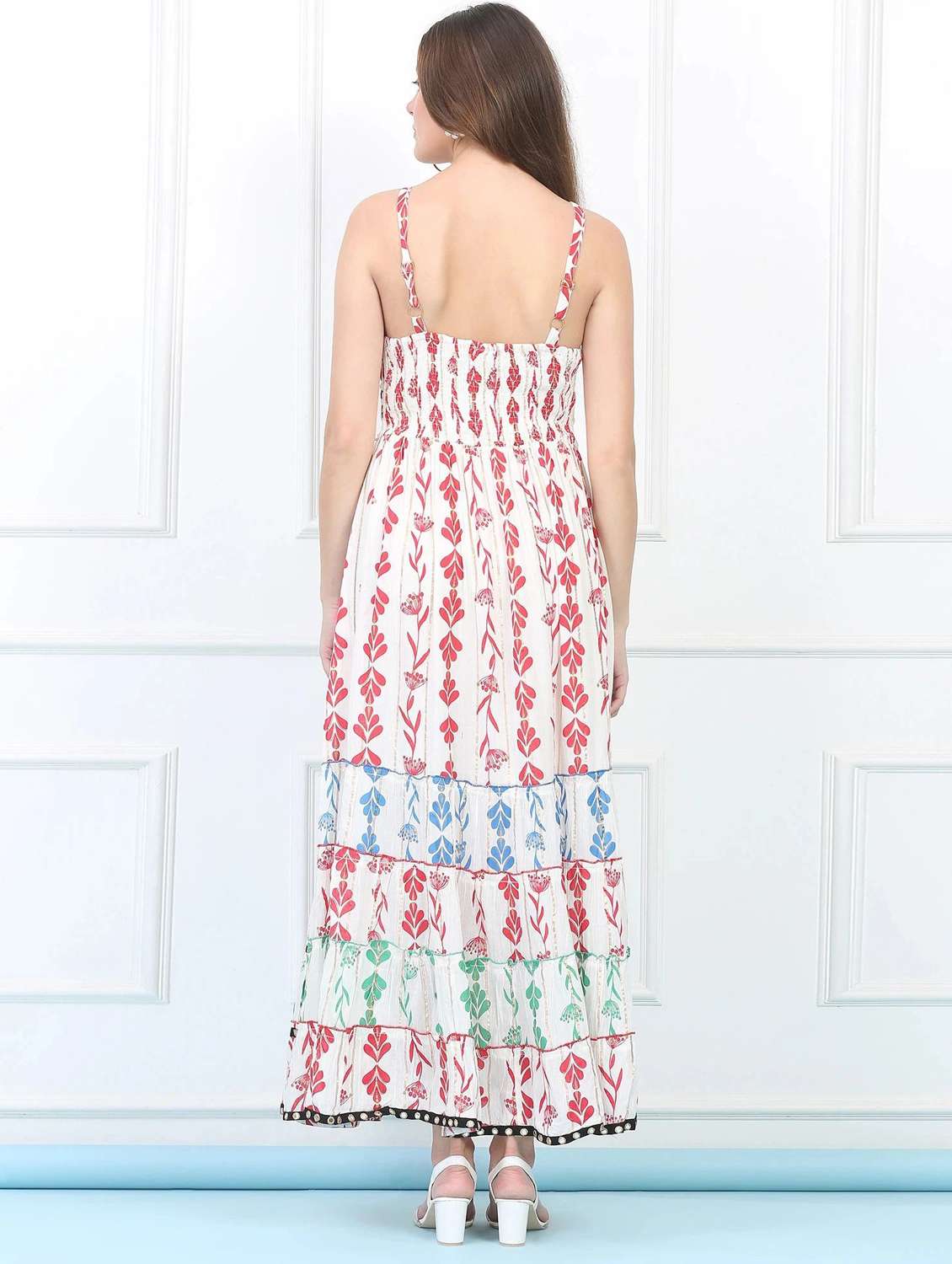 women printed shoulder strap tiered dress - 22148089 -  Standard Image - 3
