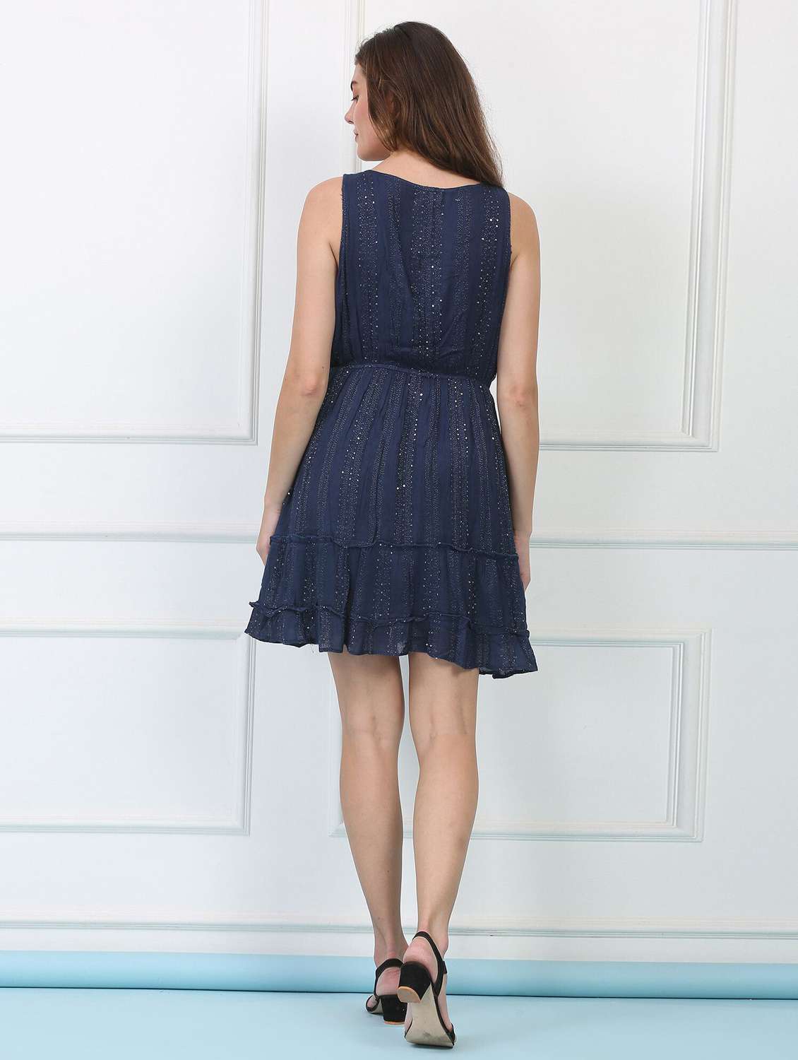 majestic by baani women tiered blue above knee dress - 22148092 -  Standard Image - 3