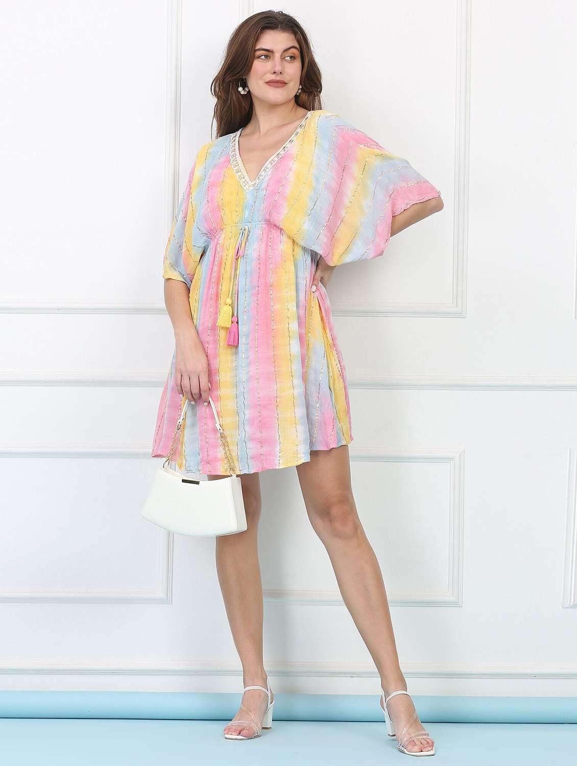 women tie & dyed batwing sleeve tiered dress