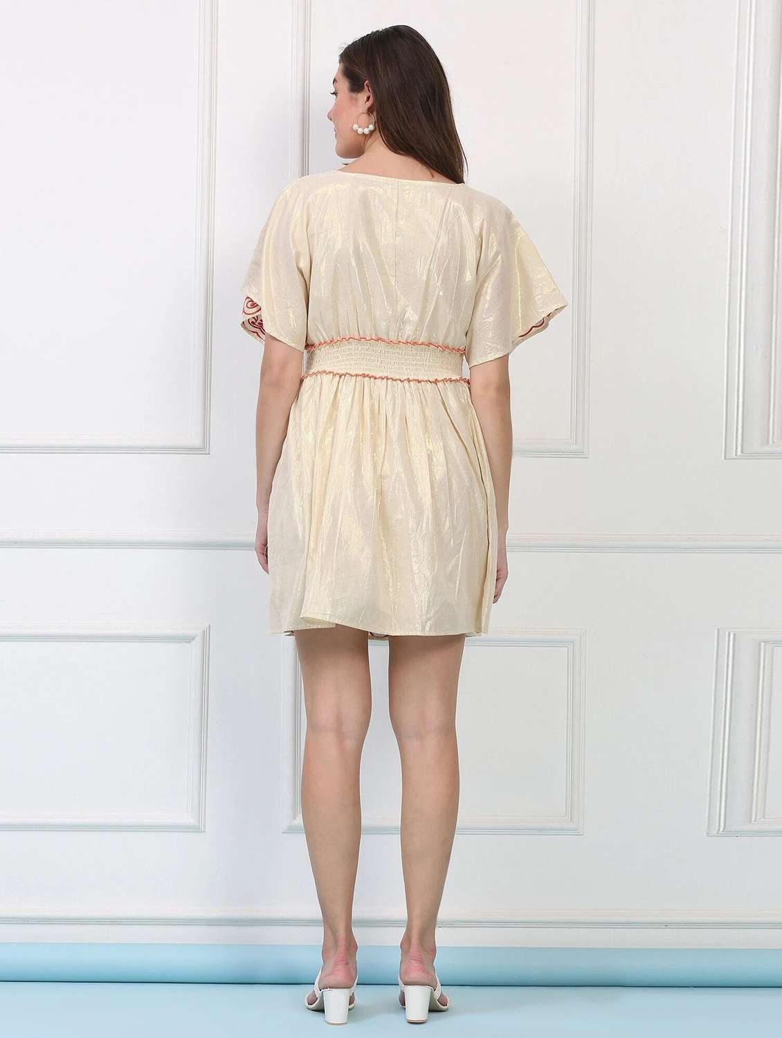 majestic by baani women fit and flare beige above knee length dress - 22148111 -  Standard Image - 3