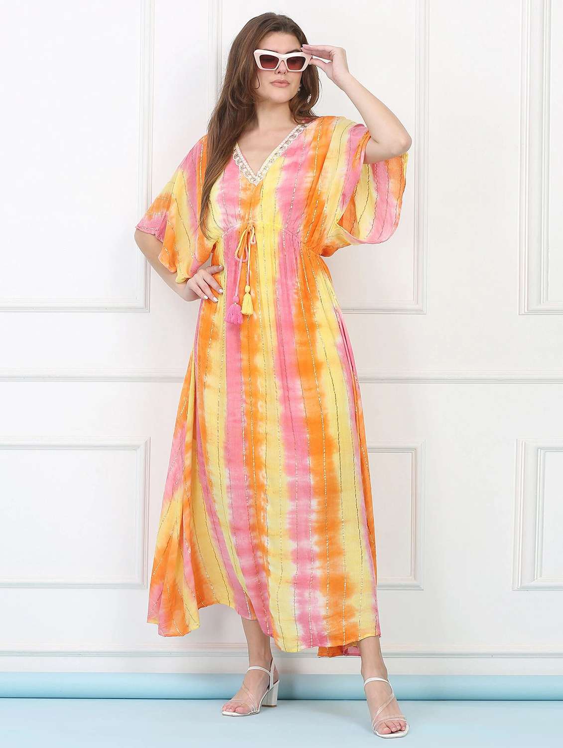 majestic by baani women kaftan orange maxi length dress