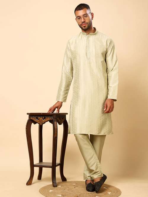 men self design long sleeve kurta with trousers ethnic wear set - 22148124 -  Standard Image - 0