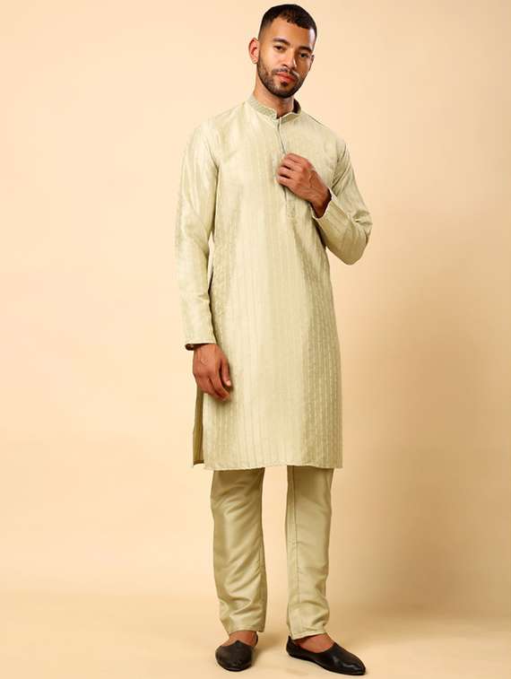 men self design long sleeve kurta with trousers ethnic wear set - 22148124 -  Standard Image - 3