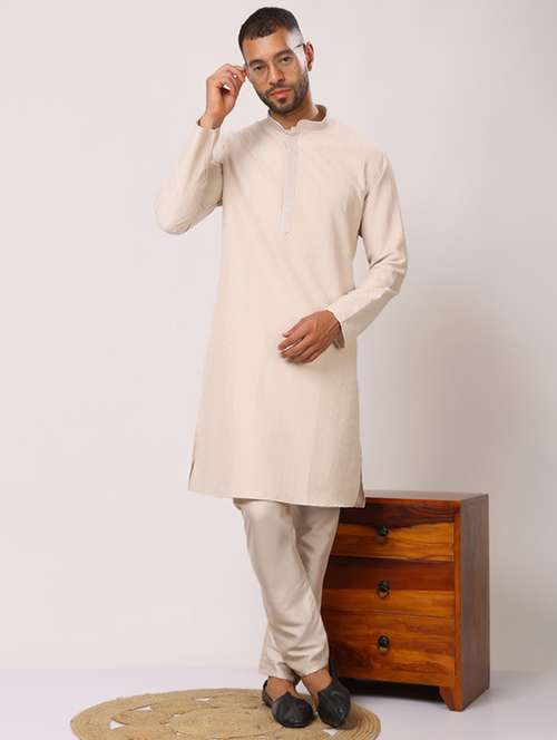 men self design long sleeve kurta with trousers ethnic wear set - 22148125 -  Standard Image - 0