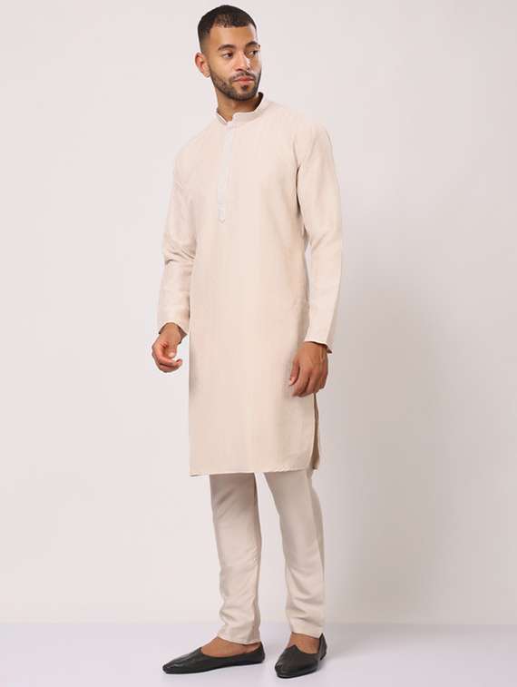 men self design long sleeve kurta with trousers ethnic wear set - 22148125 -  Standard Image - 3