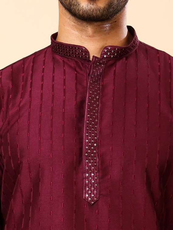 men self design long sleeve kurta with trousers ethnic wear set - 22148127 -  Standard Image - 5