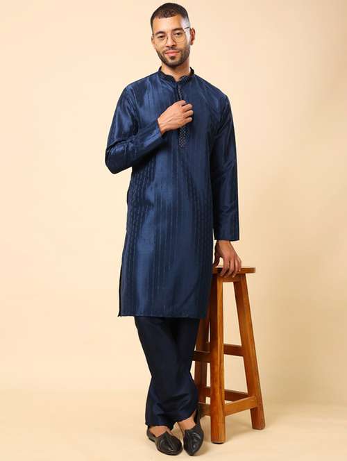 men self design long sleeve kurta with trousers ethnic wear set - 22148128 -  Standard Image - 0