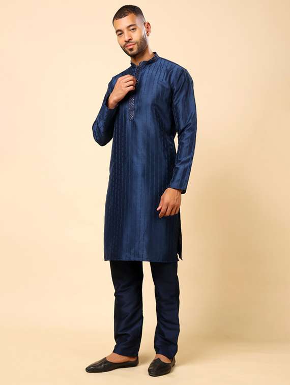 men self design long sleeve kurta with trousers ethnic wear set - 22148128 -  Standard Image - 3