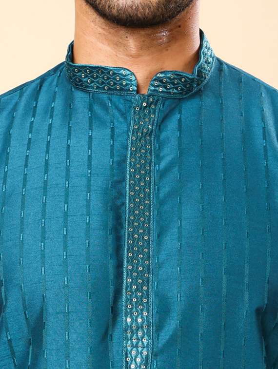 men self design long sleeve kurta with trousers ethnic wear set - 22148129 -  Standard Image - 5