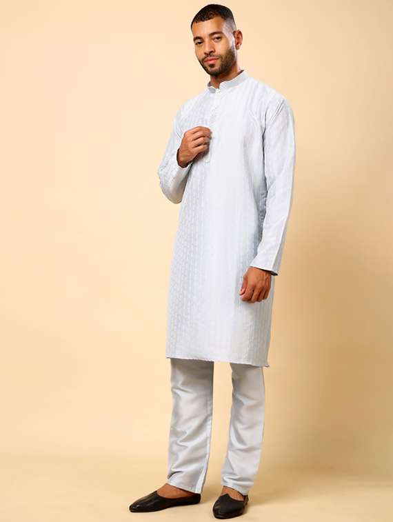 men self design long sleeve kurta with trousers ethnic wear set - 22148130 -  Standard Image - 3