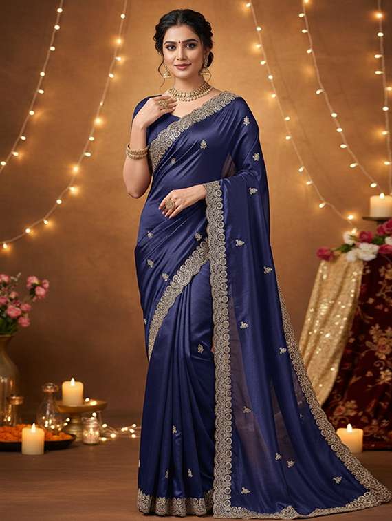women solid with work embroidered saree with blouse - 22148150 -  Zoom Image - 0