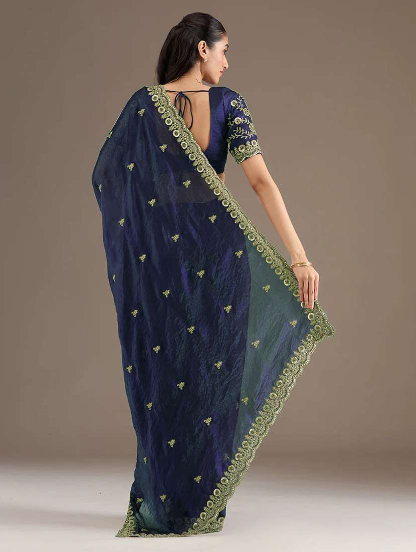 women solid with work embroidered saree with blouse - 22148150 -  Standard Image - 3