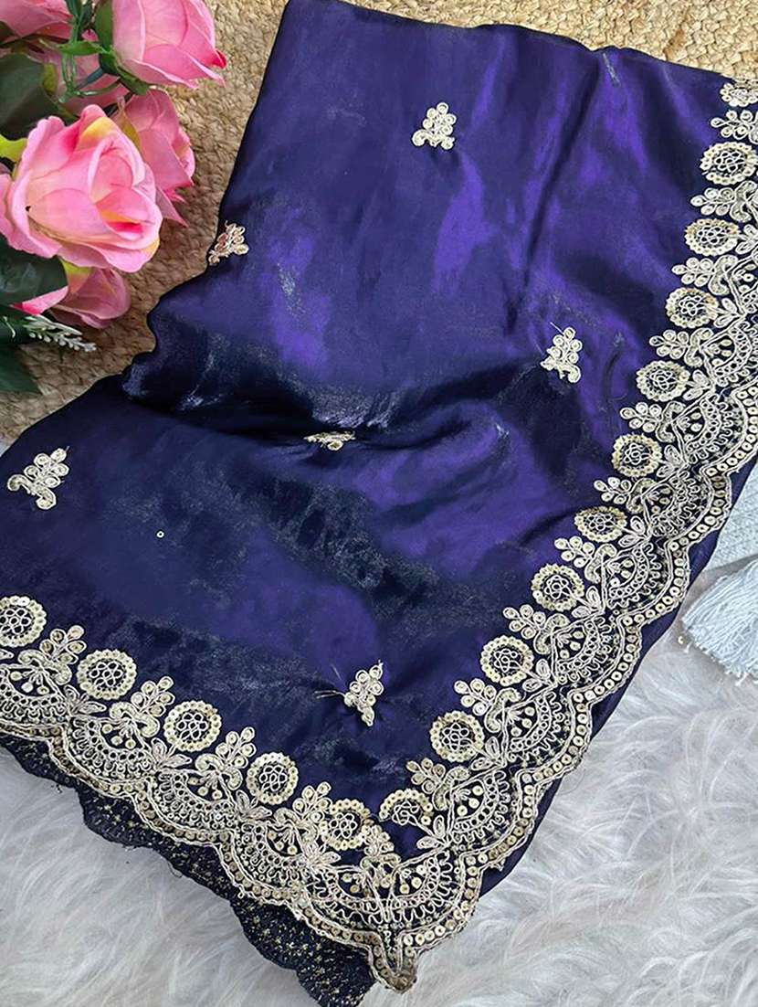 women solid with work embroidered saree with blouse - 22148150 -  Standard Image - 5