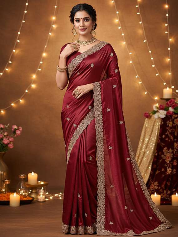 women solid with work embroidered saree with blouse