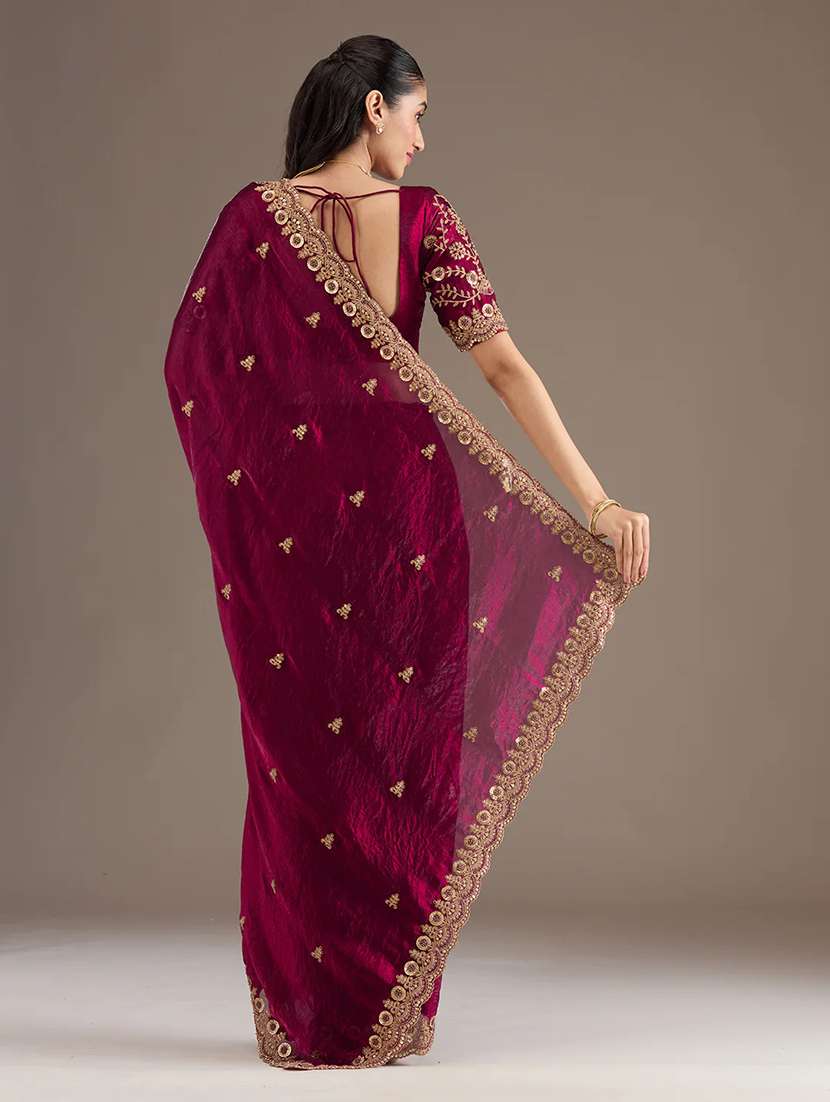 women solid with work embroidered saree with blouse - 22148151 -  Standard Image - 3