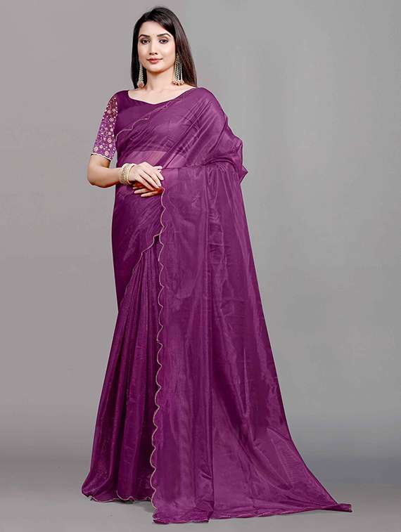 women solid plain saree with blouse - 22148152 -  Zoom Image - 0