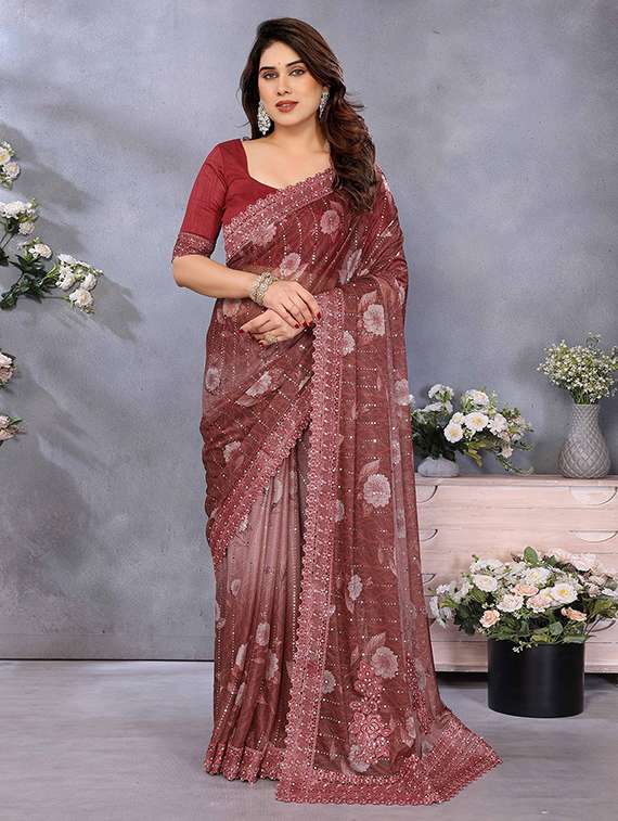 women floral printed embellished saree with blouse - 22148161 -  Zoom Image - 0